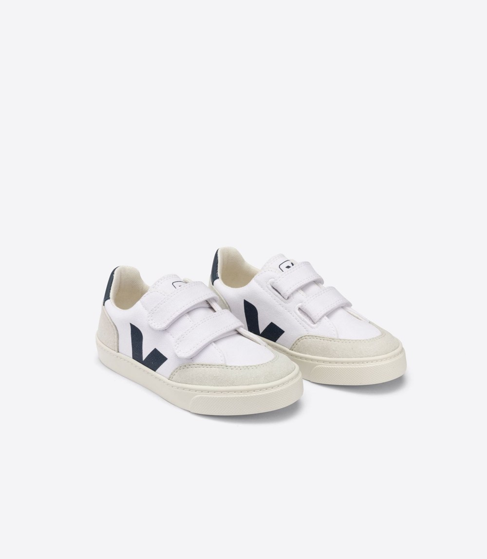 Veja Sneakers Kids - V-12 Velcro Canvas - White/Beige - 8142INHCU